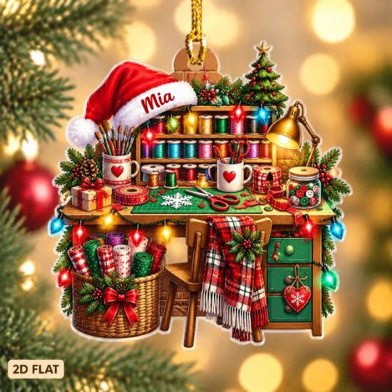 Picture of Personalized Sewing Christmas Ornament, Custom Name Seamstress Gift, Quilter Crafter Ornament, Sewing Room Holiday Keepsake 2D Flat 2026