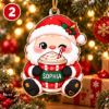Picture of Personalized Santa Christmas Ornament, Custom Name Santa Gift, Teacher Gamer Baker Reader Travel Ornament, 2D Flat Xmas Holiday Keepsake