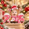 Picture of Personalized Baby Photo Christmas Ornament 2026, Custom Name First Christmas Keepsake, Reindeer Angel Christmas Bunny Snowman Ballerina Gift