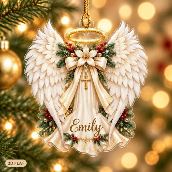 Picture of Personalized Angel Wings Christmas Ornament, Custom Name Christian Ornament, Guardian Angel Faith Gift, Religious Holiday 2D Flat Keepsake