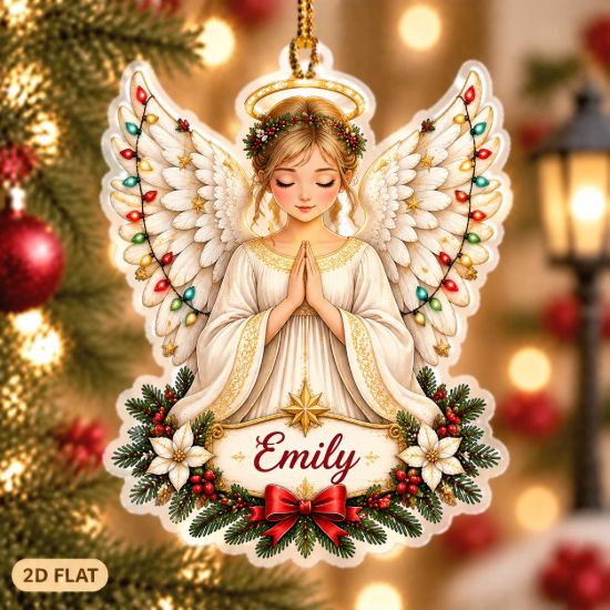 Picture of Personalized Angel Christmas Ornament, Custom Name Guardian Angel Ornament, Christian Christmas Gift, Religious Holiday 2D Flat Keepsake
