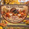 Picture of Personalized Thanksgiving Semi Circle Flag, Custom Family Name Turkey Porch Banner, Thankful Blessed Fall Railing Decor, Harvest Fence Flag