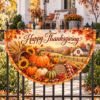 Picture of Happy Thanksgiving Semi Circle Flag, Fall Farmhouse Porch Banner, Pumpkin Harvest Railing Decor, Autumn Barn Scene Fence Flag Thanksgiving