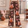Picture of Custom Basketball Wide Leg Pants for Women, Personalized Name and Number Game Day Pants, Pink Bow Basketball Print, Player Gift Basketball