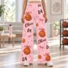 Picture of Custom Basketball Wide Leg Pants for Women, Personalized Name and Number Game Day Pants, Pink Bow Basketball Print, Player Gift Basketball