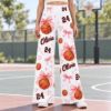 Picture of Custom Basketball Wide Leg Pants for Women, Personalized Name and Number Game Day Pants, Pink Bow Basketball Print, Player Gift Basketball