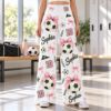 Picture of Custom Soccer Wide Leg Pants for Women, Personalized Name and Number Soccer Ball Print, Pink Bow Game Day Outfit, Soccer Player Gift