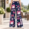 Picture of Custom Golf Wide Leg Pants for Women, Personalized Name and Number Golf Pants, Pink Bow Golf Ball Print, Burgundy Golf Outfit Gift