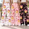 Picture of Personalized Softball Pants for Women, Custom Name and Number Wide Leg Pants, Pink Bow and Yellow Softball Print, Game Day Softball Gift