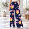 Picture of Personalized Softball Pants for Women, Custom Name and Number Wide Leg Pants, Pink Bow and Yellow Softball Print, Game Day Softball Gift