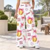Picture of Personalized Softball Pants for Women, Custom Name and Number Wide Leg Pants, Pink Bow and Yellow Softball Print, Game Day Softball Gift