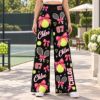Picture of Custom Tennis Wide Leg Pants for Women, Personalized Name and Number, Pink Bow Tennis Print, Tennis Player Gift Women Long Pant Tennis