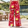 Picture of Custom Tennis Wide Leg Pants for Women, Personalized Name and Number, Pink Bow Tennis Print, Tennis Player Gift Women Long Pant Tennis