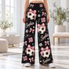 Picture of Personalized Soccer Wide Leg Pants for Women, Custom Name and Number Soccer Pants, Pink Bow Soccer Ball Print, Soccer Player Gift Pant
