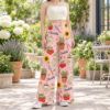 Picture of Personalized Gardening Wide Leg Pants, Custom Name Garden Print Pants, Sunflower and Tomato Outfit, Gift for Gardener Pant Mom Gift