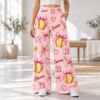 Picture of Custom Softball Wide Leg Pants for Women, Personalized Name and Number Pink Game Day Pants, Bow Softball Print, Softball Player Gift Pant
