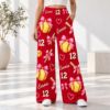 Picture of Custom Softball Wide Leg Pants for Women, Personalized Name and Number Pink Game Day Pants, Bow Softball Print, Softball Player Gift Pant