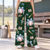 Picture of Custom Baseball Wide Leg Pants for Women, Personalized Name and Number Game Day Pants, Blue Bow Baseball Print, Baseball Player Gift Pant