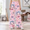Picture of Custom Baseball Wide Leg Pants for Women, Personalized Name and Number Game Day Pants, Blue Bow Baseball Print, Baseball Player Gift Pant