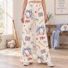 Picture of Custom Baseball Wide Leg Pants for Women, Personalized Name and Number Game Day Pants, Blue Bow Baseball Print, Baseball Player Gift Pant