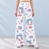Picture of Custom Baseball Wide Leg Pants for Women, Personalized Name and Number Game Day Pants, Blue Bow Baseball Print, Baseball Player Gift Pant