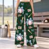 Picture of Personalized Baseball Pants for Women, Custom Name and Number Wide Leg Game Day Pants, Blue Bow Baseball Print, Team Spirit Gift Baseball