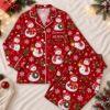 Picture of Personalized Snowman Christmas Satin Pajamas for Women, Custom Name Red Holiday Pajama Set, Long Sleeve Button Up Christmas Sleepwear