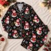Picture of Personalized Snowman Christmas Satin Pajamas for Women, Custom Name Red Holiday Pajama Set, Long Sleeve Button Up Christmas Sleepwear