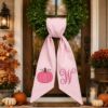 Picture of Personalized Pink Pumpkin Wreath Sash, Fall Monogram Door Bow, Embroidered Autumn Ribbon, Custom Initial Thanksgiving Decor Halloween