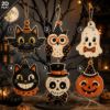 Picture of Halloween Vintage Wood Ornament, Spooky Cat Ghost Pumpkin Skull Hanging Decor, 2D Flat Halloween Tree Ornament, Vintage Rustic Fall Decor