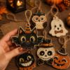 Picture of Halloween Vintage Wood Ornament, Spooky Cat Ghost Pumpkin Skull Hanging Decor, 2D Flat Halloween Tree Ornament, Vintage Rustic Fall Decor