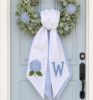 Picture of Summer Hydrangea Wreath Sash, Blue Floral Door Hanger Bow, Personalized Monogram Door Decor, Embroidered Summer Wreath Accent, Summer Sash
