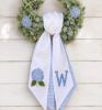 Picture of Summer Hydrangea Wreath Sash, Blue Floral Door Hanger Bow, Personalized Monogram Door Decor, Embroidered Summer Wreath Accent, Summer Sash