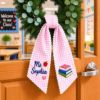 Picture of Personalized Teacher Door Wreath Bow, Custom Name Gingham Wreath Sash, Back to School Gift for Teacher, Classroom Decor Ribbon Teacher Gift