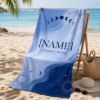 Picture of Personalized Zodiac Beach Towel, Custom Name Astrology Pool Towel, Celestial Moon Phase Summer Towel, Boho Horoscope Beach Towel Gift