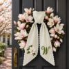Picture of Personalized Magnolia Door Sash for Wreath, Custom Monogram Magnolia Bow, Front Door Decor, Magnolia Porch Decoration, Farmhouse Summer Door