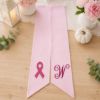 Picture of Custom Breast Cancer Awareness Wreath Sash, Pink Ribbon Door Wreath Bow, Personalized Monogram Wreath Sash, Pink Stripe Front Door Decor
