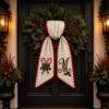 Picture of Personalized Candy Cane Wreath Bow, Embroidered Christmas Door Bow, Custom Holiday Wreath Sash, Farmhouse Front Door Decor, Christmas Bow