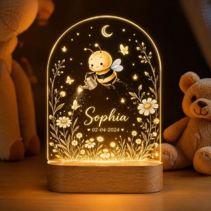 Picture of Personalized Bee Baby Night Light, Custom Baby Name LED Lamp, Cute Bumble Bee Acrylic Lamp, Nursery Decor, Baby Shower Gift, Birthday Gift