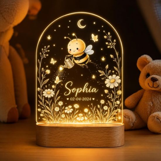Picture of Personalized Bee Baby Night Light, Custom Baby Name LED Lamp, Cute Bumble Bee Acrylic Lamp, Nursery Decor, Baby Shower Gift, Birthday Gift
