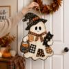 Picture of Halloween Ghost Door Hanger, Wooden Ghost Wall Decor, Fall Witch Hat Ghost Sign, Cute Halloween Door Decor, Autumn Home Decor Halloween