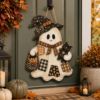 Picture of Halloween Ghost Door Hanger, Wooden Ghost Wall Decor, Fall Witch Hat Ghost Sign, Cute Halloween Door Decor, Autumn Home Decor Halloween