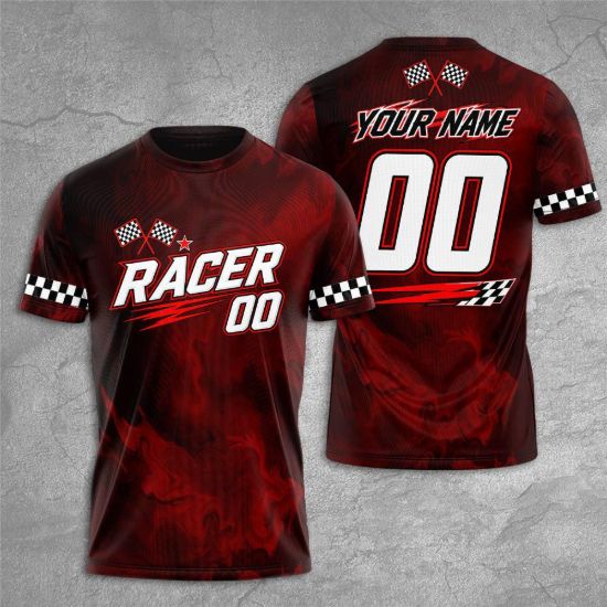 Picture of Personalized Racing Shirt, Custom Racer Name & Number T-Shirt, Checkered Flag Race Tee, Motorsport Gift, Adult Kids Racing Team Shirt