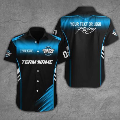 Picture of Custom Racing Work Shirt, Personalized Pit Crew Uniform, Team Logo Button Up Shirt, Motorsport Mechanic Gift, Father's Day Gift for Dad
