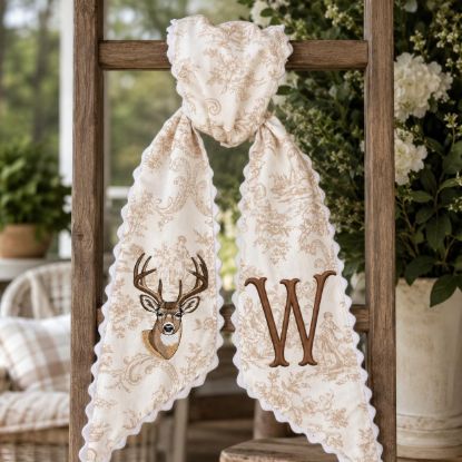 Picture of Personalized Deer Hunting Wreath Sash Bow, Hunting Monogram Front Door Bow, Rustic Hunting Deer Door Decor, Farmhouse Deer Wreath Bow