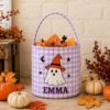 Picture of Personalized Halloween Basket, Custom Name Trick or Treat Bag, Gingham Candy Bucket for Kids, Ghost Pumpkin Halloween Gift, Boo Basket