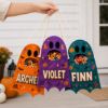 Picture of Personalized Trick or Treat Bag for Kids, Custom Name Ghost Halloween Candy Bag, Halloween Tote, Reusable Toddler Treat Sack Halloween Bag