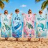 Picture of Personalized Kids Beach Towel, Custom Ocean Animal Towel, Turtle Whale Summer Towel, Cute Beach Blanket for Boys Girls, Sea Marine Towel