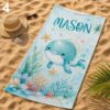 Picture of Personalized Kids Beach Towel, Custom Ocean Animal Towel, Turtle Whale Summer Towel, Cute Beach Blanket for Boys Girls, Sea Marine Towel
