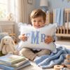 Picture of Personalized Embroidered Monogram Pillow, Custom Initial Scalloped Cushion, Nursery Decor, Dorm Room Pillow, Baby Shower Gift